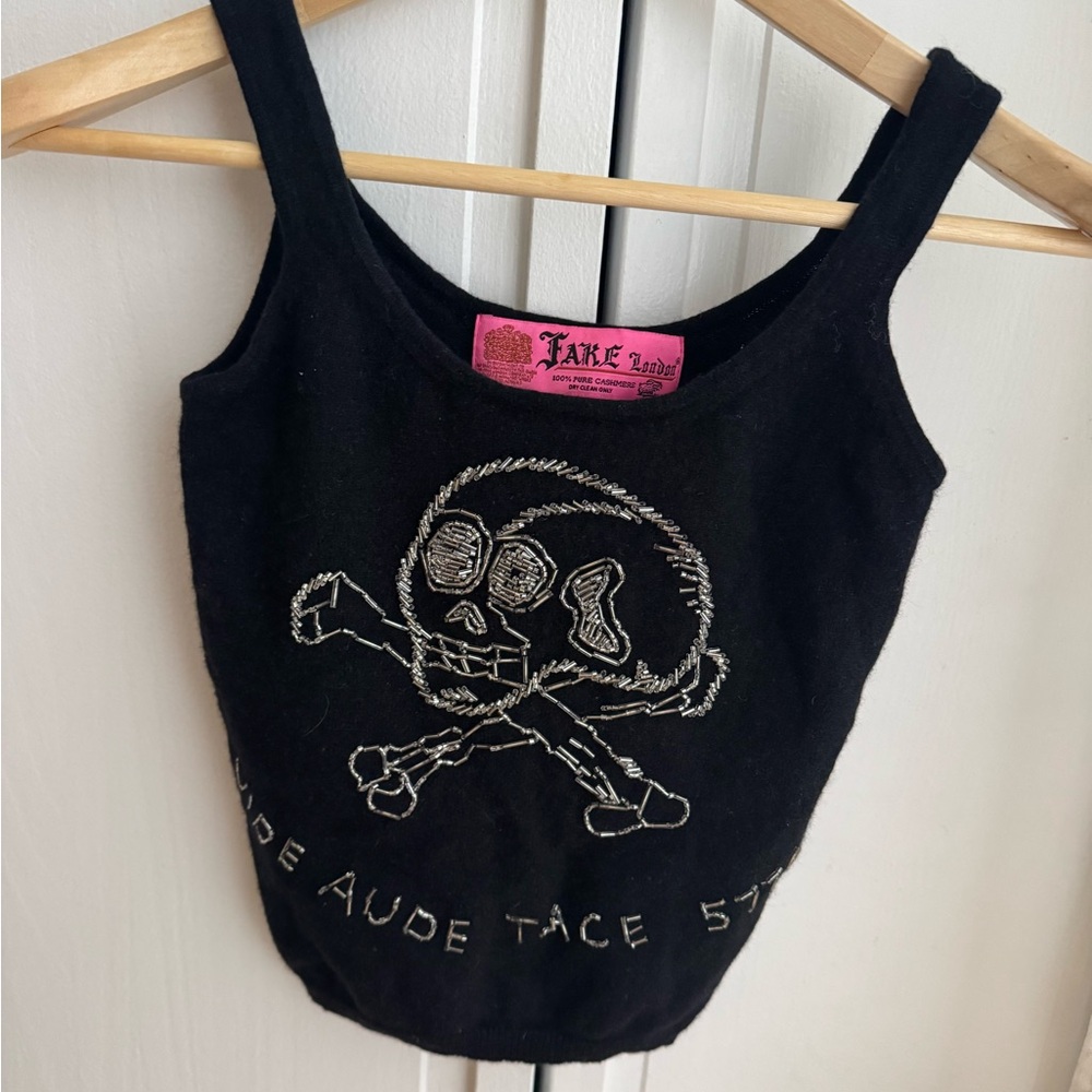 Fake London Black Skull Cashmere Vintage Tank Top